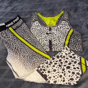 Nike Pro Dri Fit  Capri Athletic Set Lime, White & Grey Size M/L